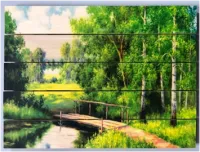 картина "мост в лесу" 30*40 см на дереве б023, пэм